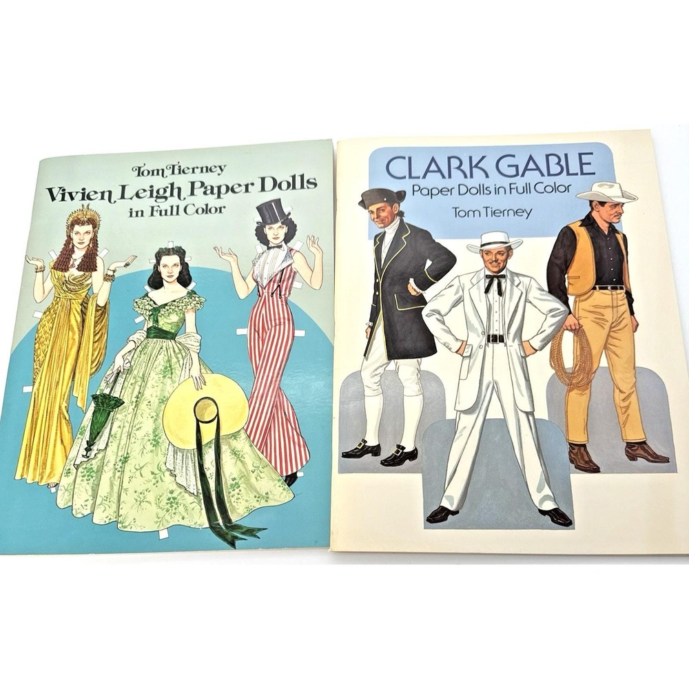 Vtg Vivien Leigh & Clark Gable Paper Dolls Books Lot 1989 Uncut Tom Tierney